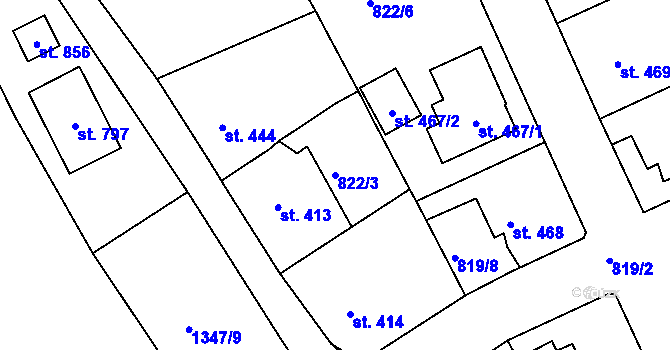 Parcela st. 822/3 v KÚ Plesná, Katastrální mapa