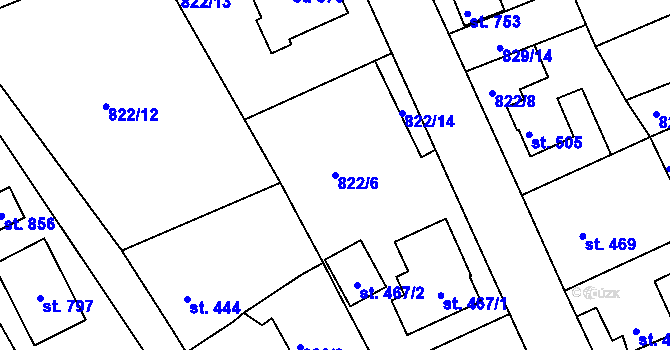 Parcela st. 822/6 v KÚ Plesná, Katastrální mapa