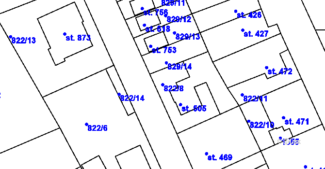 Parcela st. 822/8 v KÚ Plesná, Katastrální mapa