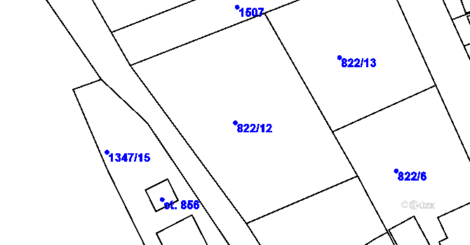 Parcela st. 822/12 v KÚ Plesná, Katastrální mapa