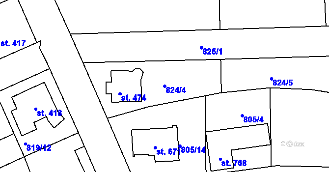 Parcela st. 824/4 v KÚ Plesná, Katastrální mapa