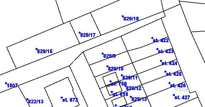 Parcela st. 829/9 v KÚ Plesná, Katastrální mapa