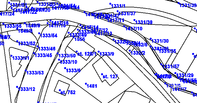 Parcela st. 1333/9 v KÚ Plesná, Katastrální mapa