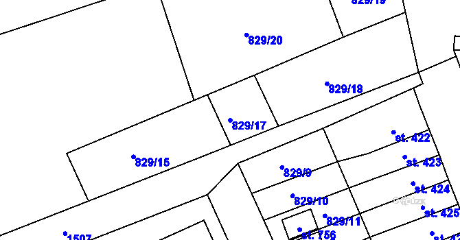 Parcela st. 829/17 v KÚ Plesná, Katastrální mapa