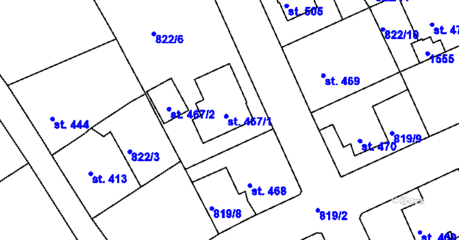 Parcela st. 467/1 v KÚ Plesná, Katastrální mapa