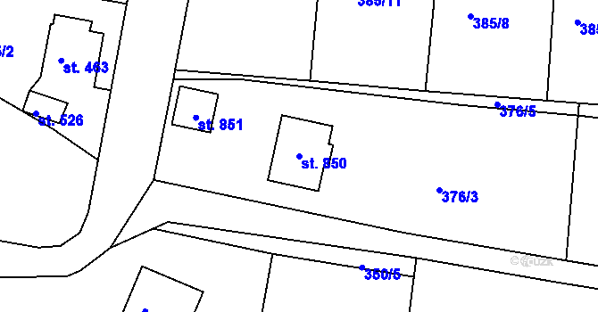 Parcela st. 850 v KÚ Plesná, Katastrální mapa