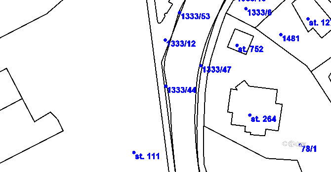 Parcela st. 1333/44 v KÚ Plesná, Katastrální mapa