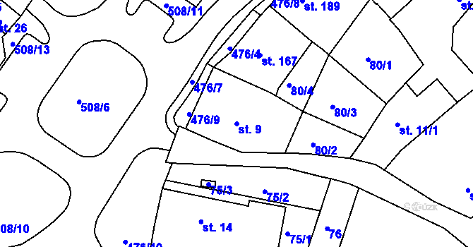 Parcela st. 9 v KÚ Šneky, Katastrální mapa