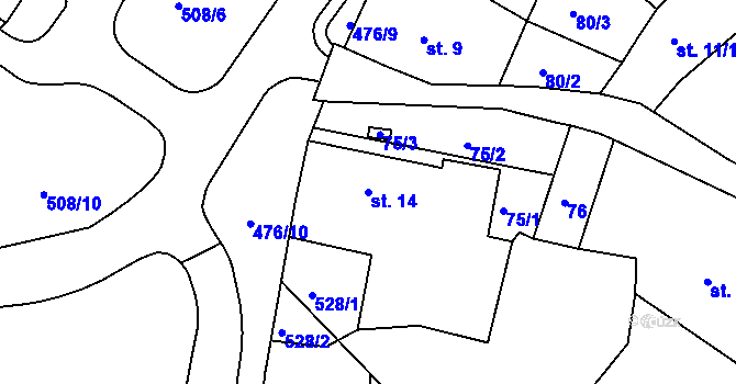 Parcela st. 14 v KÚ Šneky, Katastrální mapa
