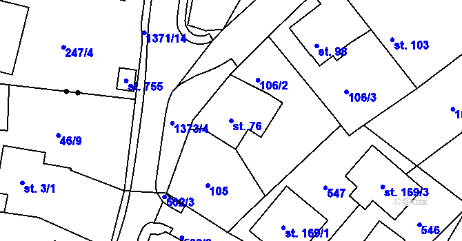 Parcela st. 76 v KÚ Šneky, Katastrální mapa