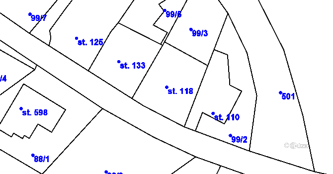 Parcela st. 118 v KÚ Šneky, Katastrální mapa