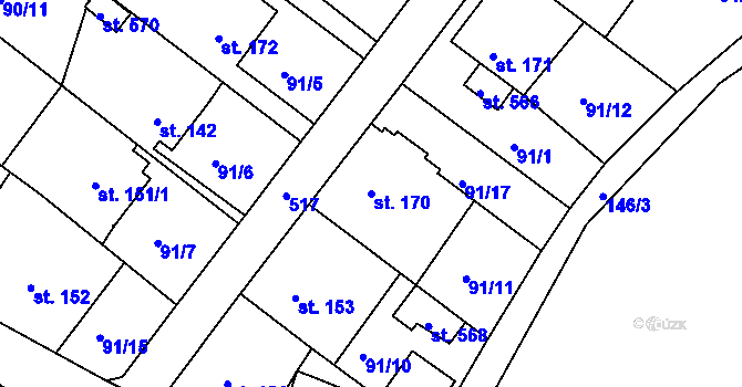 Parcela st. 170 v KÚ Šneky, Katastrální mapa