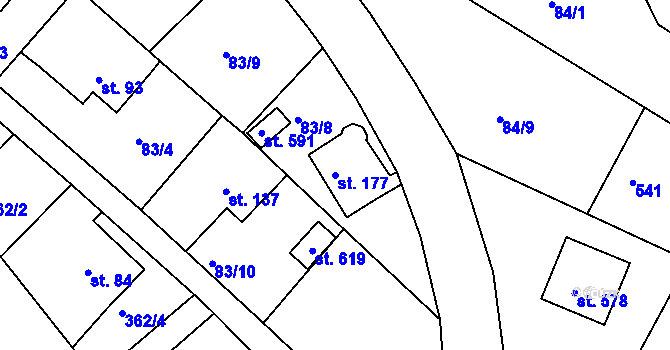 Parcela st. 177 v KÚ Šneky, Katastrální mapa
