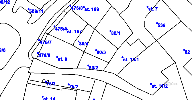 Parcela st. 80/3 v KÚ Šneky, Katastrální mapa