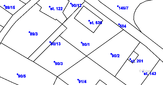 Parcela st. 90/1 v KÚ Šneky, Katastrální mapa