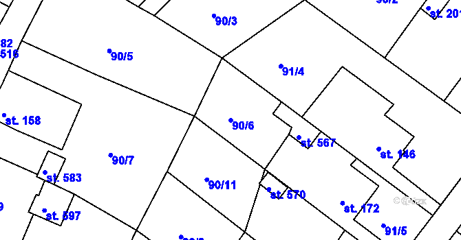 Parcela st. 90/6 v KÚ Šneky, Katastrální mapa