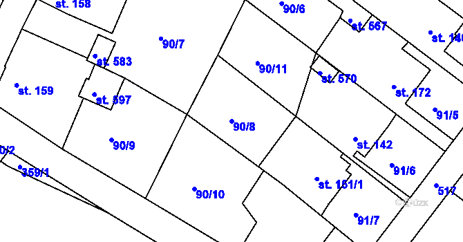 Parcela st. 90/8 v KÚ Šneky, Katastrální mapa