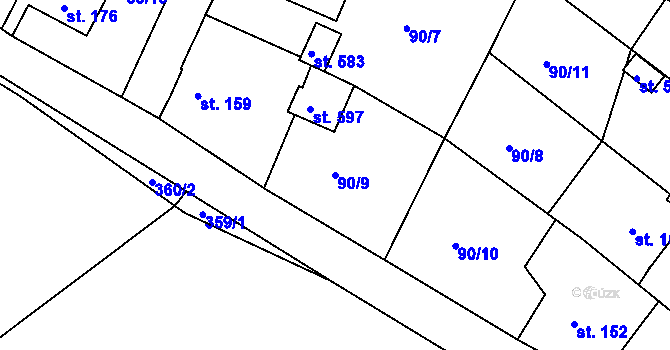 Parcela st. 90/9 v KÚ Šneky, Katastrální mapa