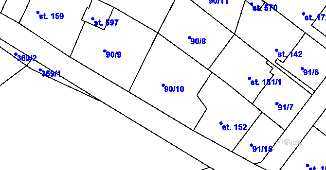 Parcela st. 90/10 v KÚ Šneky, Katastrální mapa
