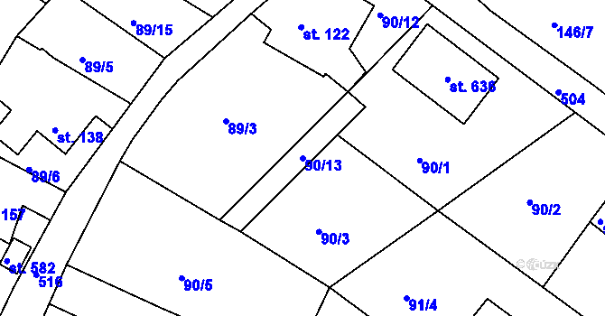 Parcela st. 90/13 v KÚ Šneky, Katastrální mapa