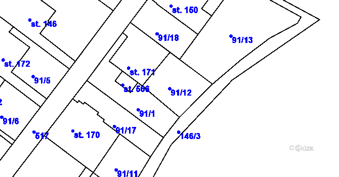 Parcela st. 91/12 v KÚ Šneky, Katastrální mapa