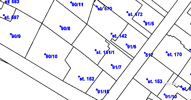 Parcela st. 151/1 v KÚ Šneky, Katastrální mapa