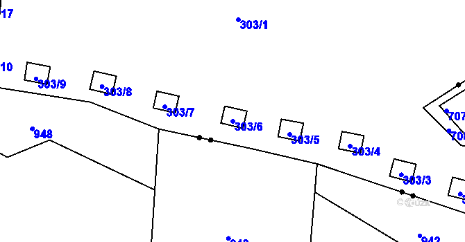 Parcela st. 303/6 v KÚ Nová Plesná, Katastrální mapa