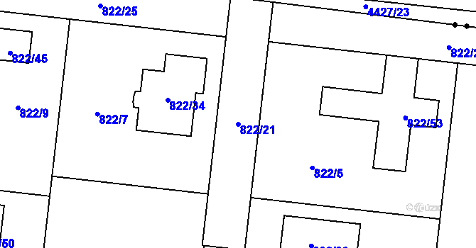 Parcela st. 822/21 v KÚ Stará Plesná, Katastrální mapa