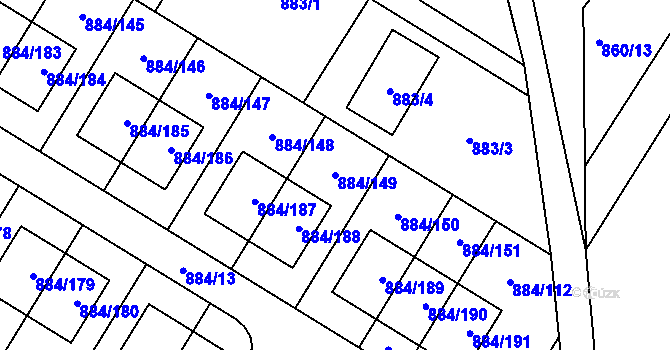 Parcela st. 884/149 v KÚ Stará Plesná, Katastrální mapa