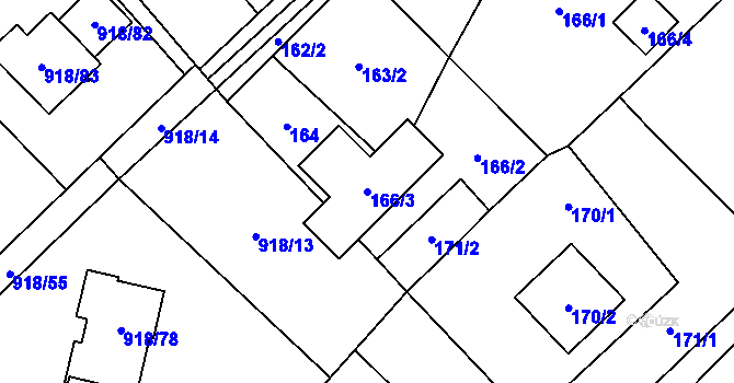 Parcela st. 166/3 v KÚ Stará Plesná, Katastrální mapa