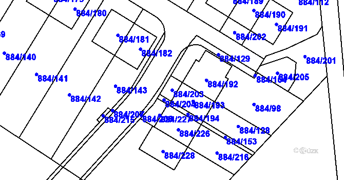 Parcela st. 884/203 v KÚ Stará Plesná, Katastrální mapa