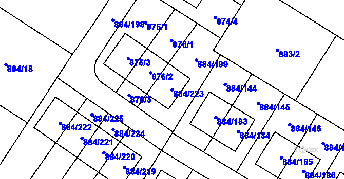 Parcela st. 884/223 v KÚ Stará Plesná, Katastrální mapa