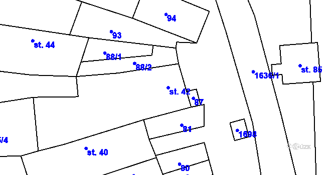 Parcela st. 42 v KÚ Pleše, Katastrální mapa