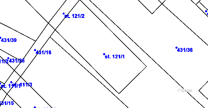 Parcela st. 121/1 v KÚ Pleše, Katastrální mapa