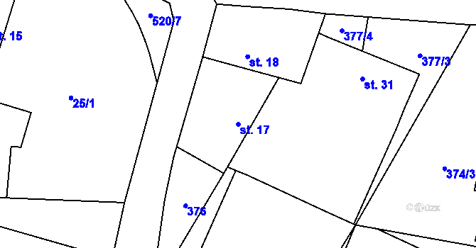 Parcela st. 17 v KÚ Záhoří, Katastrální mapa