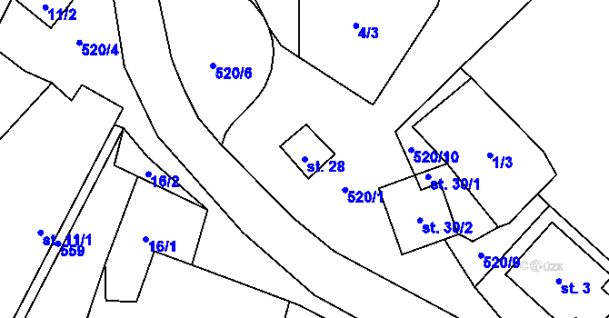 Parcela st. 28 v KÚ Záhoří, Katastrální mapa