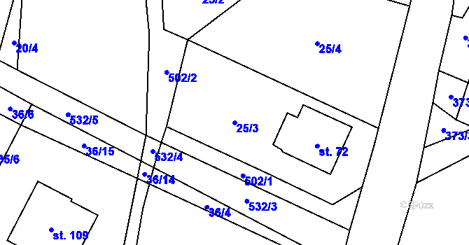 Parcela st. 25/3 v KÚ Záhoří, Katastrální mapa