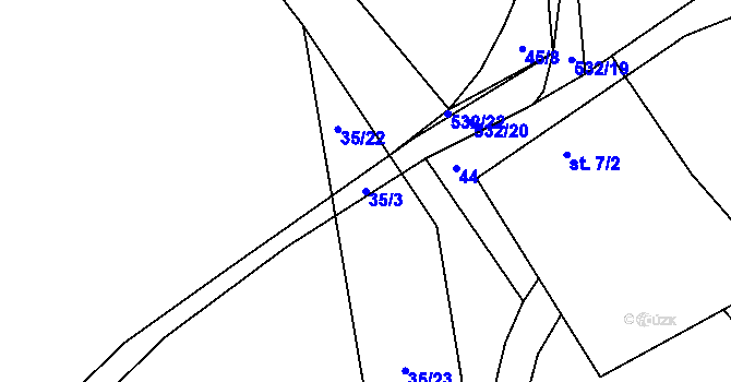 Parcela st. 35/3 v KÚ Záhoří, Katastrální mapa