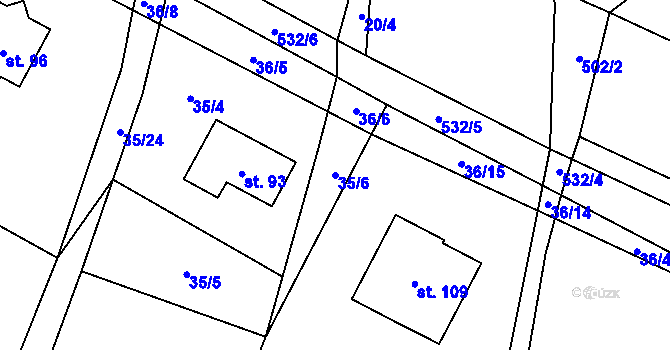 Parcela st. 35/6 v KÚ Záhoří, Katastrální mapa