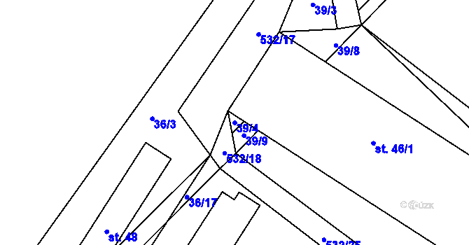 Parcela st. 39/4 v KÚ Záhoří, Katastrální mapa
