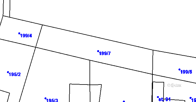 Parcela st. 199/7 v KÚ Záhoří, Katastrální mapa