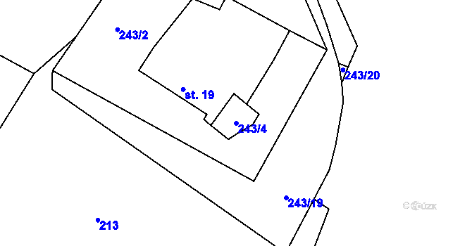 Parcela st. 243/4 v KÚ Záhoří, Katastrální mapa