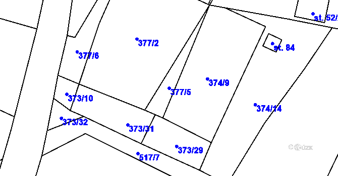 Parcela st. 377/5 v KÚ Záhoří, Katastrální mapa