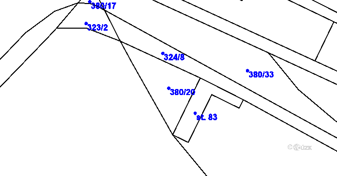 Parcela st. 380/20 v KÚ Záhoří, Katastrální mapa