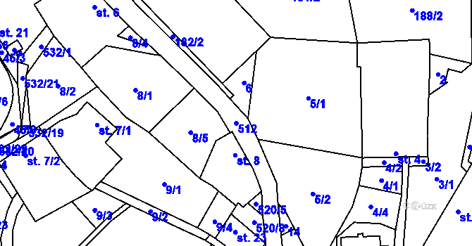 Parcela st. 512 v KÚ Záhoří, Katastrální mapa