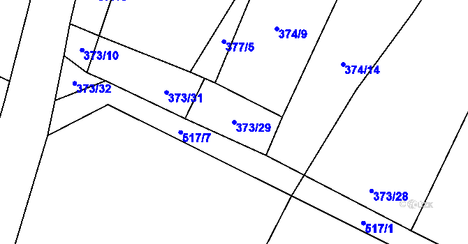 Parcela st. 373/29 v KÚ Záhoří, Katastrální mapa