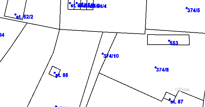Parcela st. 374/10 v KÚ Záhoří, Katastrální mapa