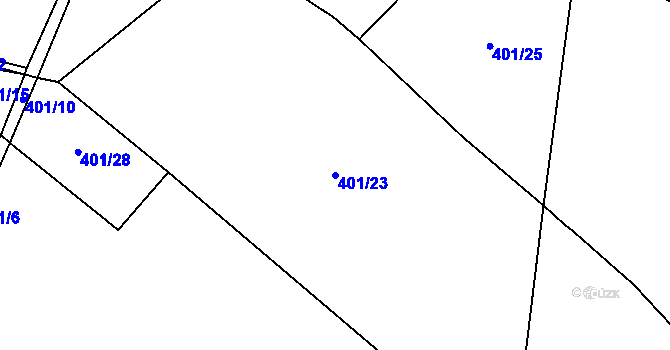 Parcela st. 401/23 v KÚ Záhoří, Katastrální mapa