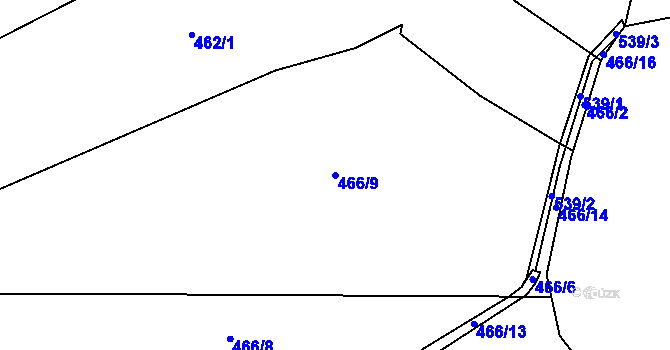 Parcela st. 466/9 v KÚ Záhoří, Katastrální mapa