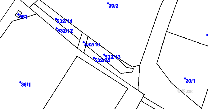Parcela st. 532/13 v KÚ Záhoří, Katastrální mapa